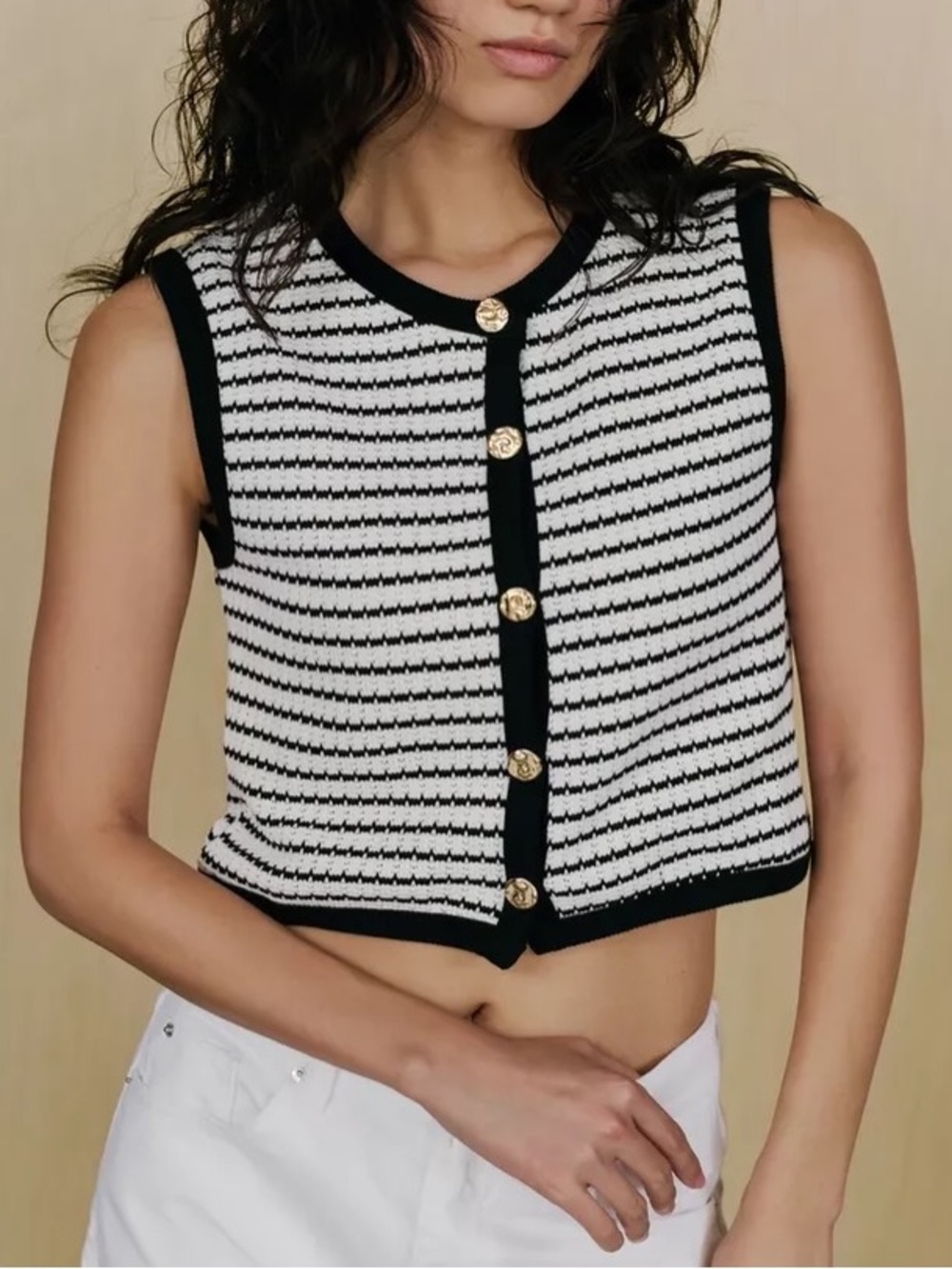 New ZARA Striped Black & White Cropped Knit Vest